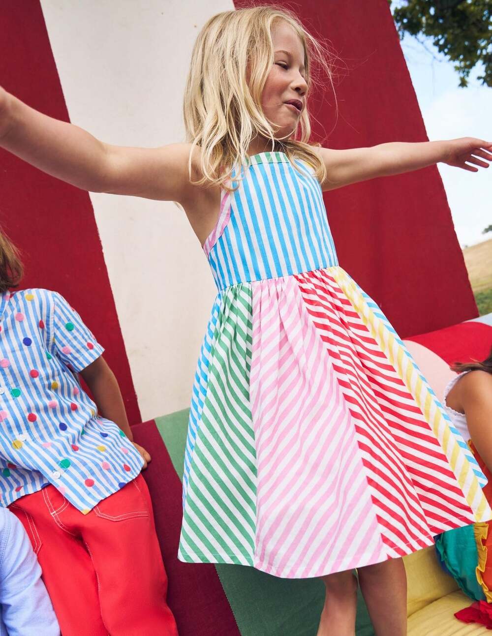 Mini Boden Harlow Back Detail Dress in Hotchpotch Multi Stripe 2-3yo
